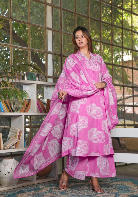 NEW LAUNCHING printed cotton anarkali kurti with plazo and mulmul duptta