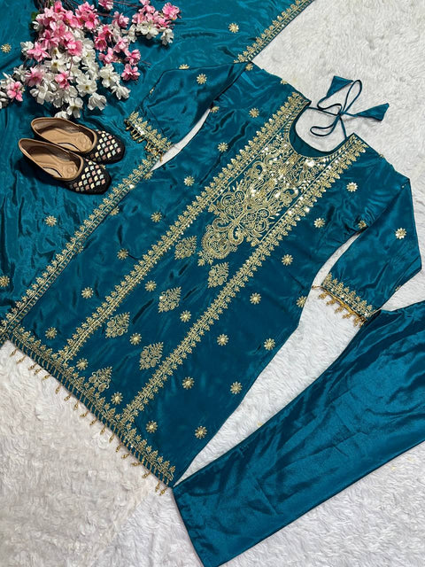 New Premium Pure Heavy Chinnon Silk With Heavy Embroidery Coding Sequence Work Dress