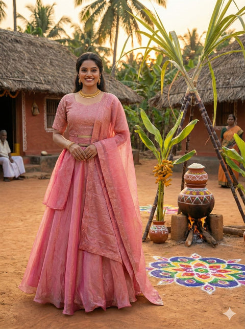 New Pongal Special Soft Space Silk Sequins Embroidery Lehenga choli