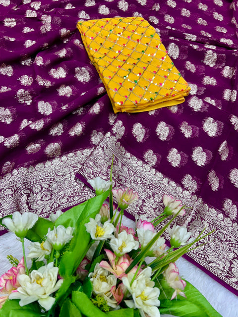 New Viscose Georgette Saree With Georgette Viscose Contrast Blouse