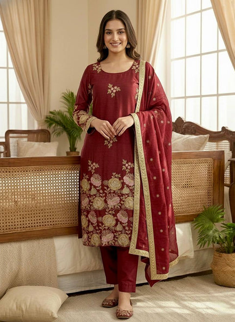 New Designer Collection In Pure Heavy  Organza poly silk With Heavy Embroidery Sequence Work Top-Bottom And Dupatta Set
