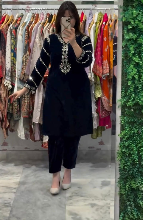 New Beautiful VELVET DESIGNER WEAR CO-ORD SET