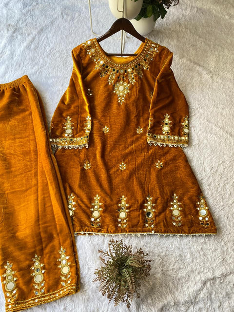 New EMBROIDERY AND REAL MIRROR WORK DESIGNER WEAR CO-ORD SET