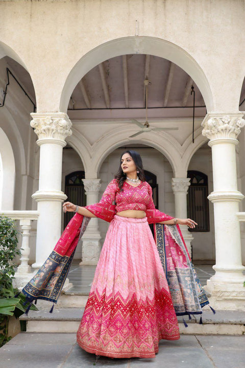 New jecard viscose viscose position print With jecard Touch Up  lehenga