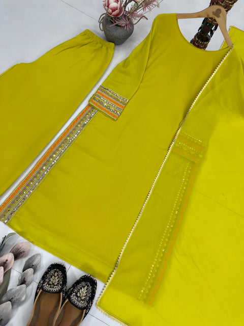 New HEAVY  FUAX GEORGETTEPARTY WEAR DESIGNER SUITPALAZZO
