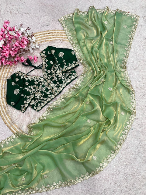 New Coding Embroidery work with Cutwork BorderFendy Satin Silk saree