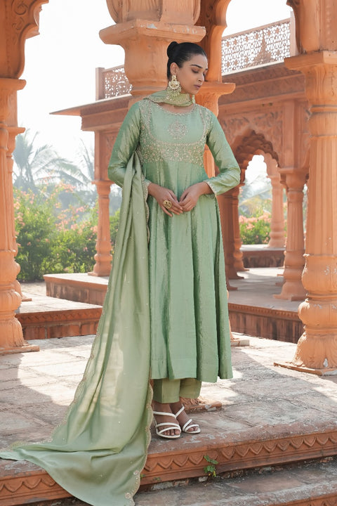 New Designer Embroidered Anarkali and Pant with Dupatta Set