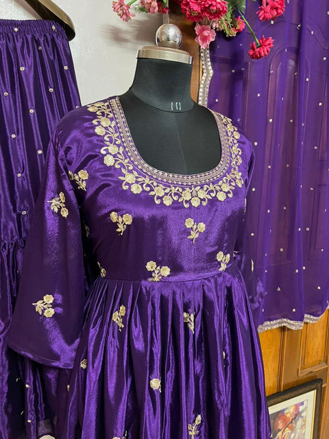 New Presents Royal Purple colorelegance with Kediya style Chinon Silk Sharara set