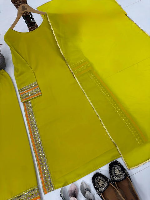 New HEAVY  FUAX GEORGETTEPARTY WEAR DESIGNER SUITPALAZZO