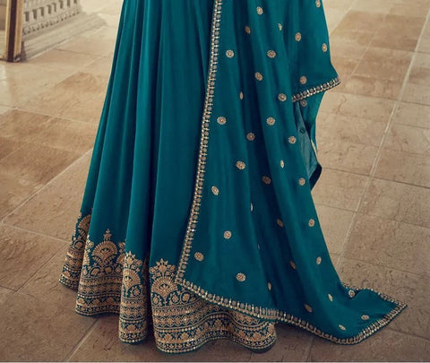 New Pure Chinnon Silk With Heavy Embroidery Zari Dori Sequence Work and Sleeve