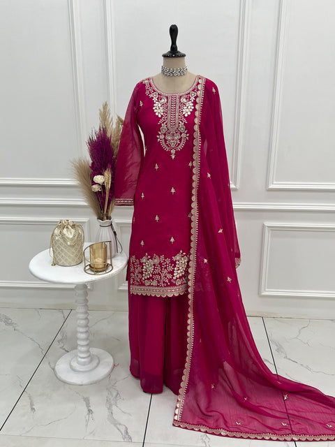 New Premium PURE SOFT CRUNCHY SILK FABRIC TOP,SHARARA WITH DUPATTA SET