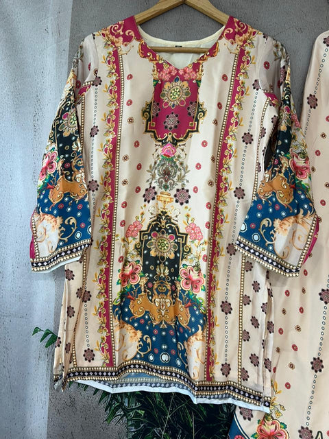 New Pure Satin  Silk digital printed Fabric With Micro silk inner Co-ord set