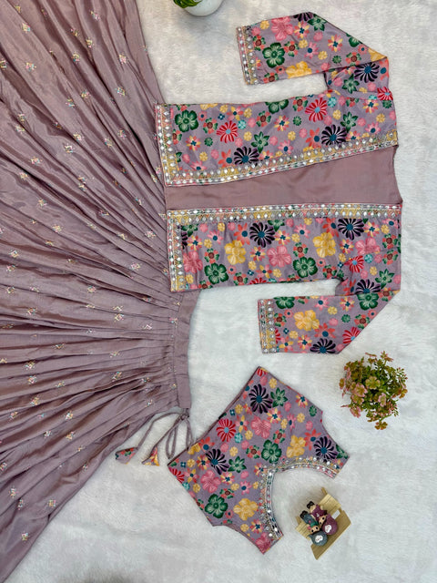 New PURE CHINON FABRIC & HEAVY EMBROIDERYEXCLUSIVE LEHENGA, BLOUSE & KOTI SET