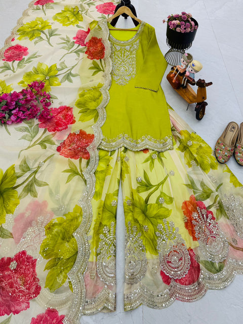 New Designer Party Top Pallazo & Dupatta Set