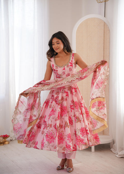 NEW FLORAL PRINT STRAIGHT KALI CUT ANARKALI SUIT