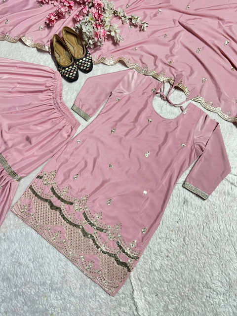 New Premium Neutral Silk With Heavy Embroidery Work Sarara Plazo