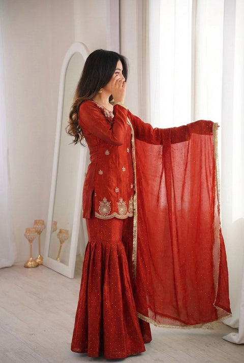 New Premium Embroidery Sequence Work With Zarkan Diamond Work Fully Stitched & Ready to Wear Dres