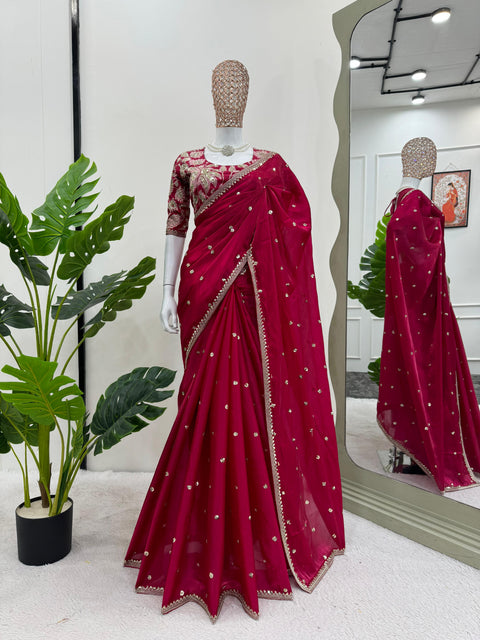 New Premium Thred & Sequnce work beautiful Designer Saree