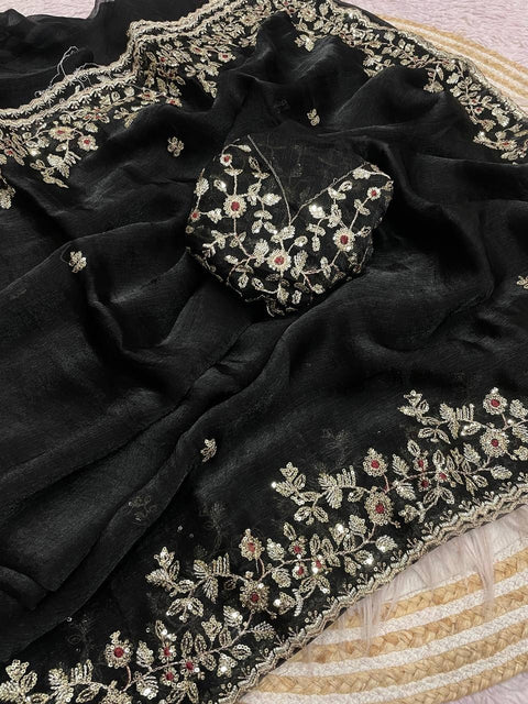New sequence  coding embroidery work with  Sequence Butti in  Body Parts saree