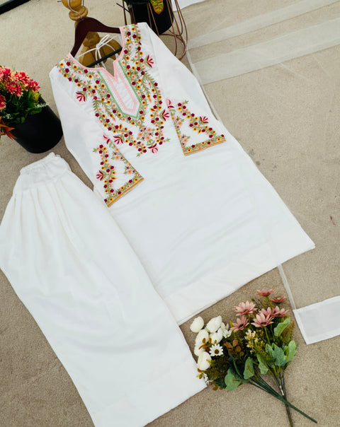 New Designer Natural Crep Silk Top-Bottom And Dupatta Set Fully Stitched Ready To Wear
