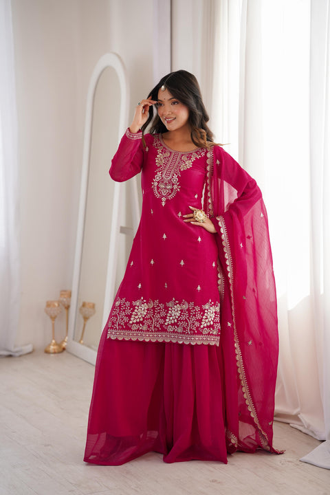 New Premium PURE SOFT CRUNCHY SILK FABRIC TOP,SHARARA WITH DUPATTA SET