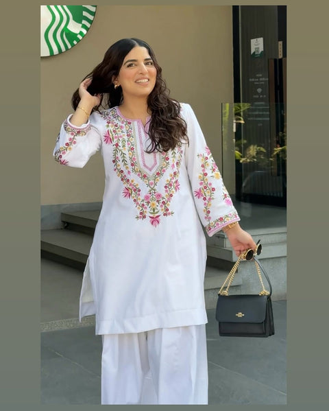 New Designer Natural Crep Silk Top-Bottom And Dupatta Set Fully Stitched Ready To Wear