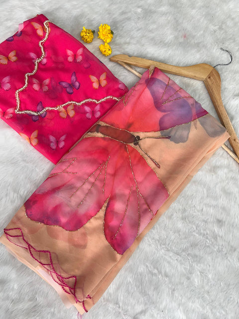 New Beautiful handcrafted Soft pure Georgette handwork sarees