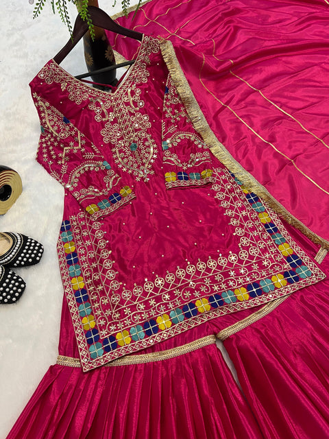 New Heavy Chinon With Heavy  Embroidery Sequence*  Work With Full Sleeve With Latkan Dori