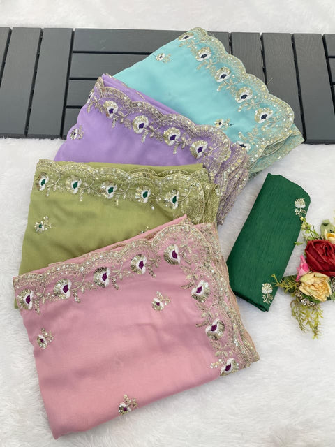 NEW ARRIVALS sequence work WITH CUTWORK BORDER SOFT Georgette silk saree