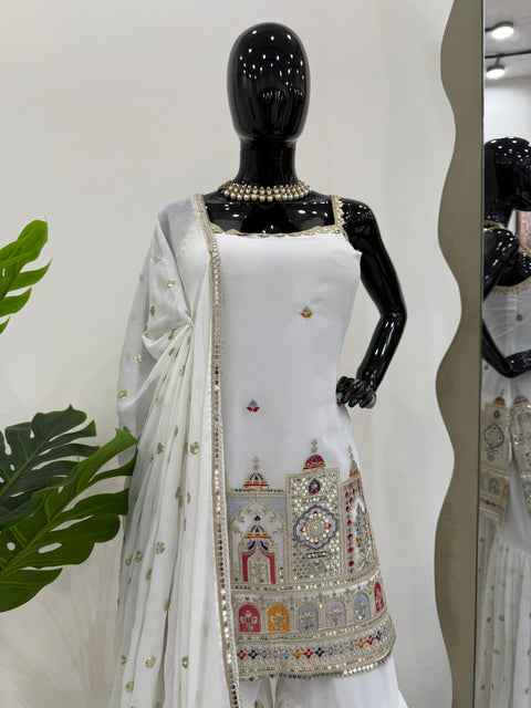 New beautiful Designer Suit on Foux Gorgette fabric With Inner and Thred & Sequnce work shara