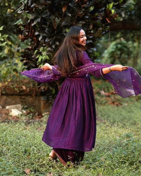 NEWLY  LAUNCHED CHINON SILK FLAIRED KURTI & PLAZZO SET