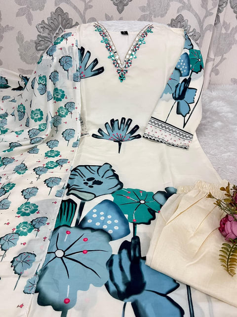 New premium Muslin Silk Kurti With Pant With Dupatta