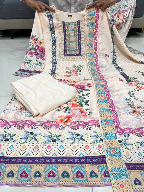 New Premium digital prints and hand embroidery and hand worksSilks Suit