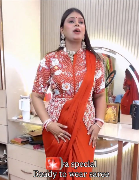 New Super Trending Embroidery cording work ready to wear saree with full koti