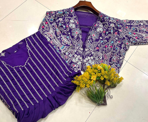 NEW DESIGNER GOWN WITH KOTI SET IN BEAUTIFUL THREAD EMBROIDERY WORK