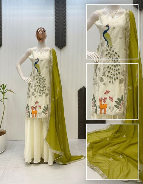 New Premium Heavy Embroidered  Work Nesral france crap SilkCotton Inner Kurti