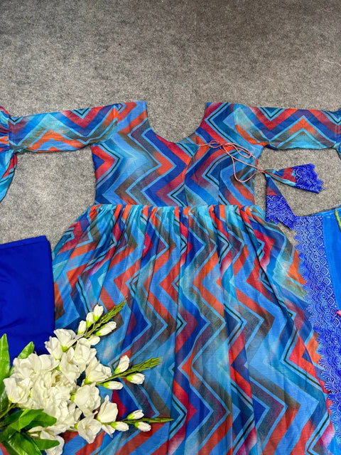 New Attractive Party Wear chiffon with printed Gown