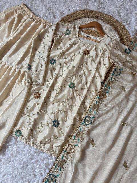 New Soft Chinon  Heavy Embroidery beads and sequence work Dress