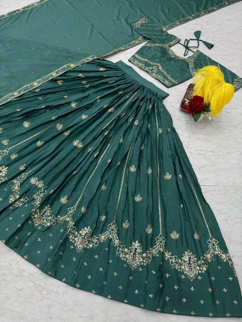 New Chinon fabric Embroidery Thread and Sequence Work Lehenga Choli