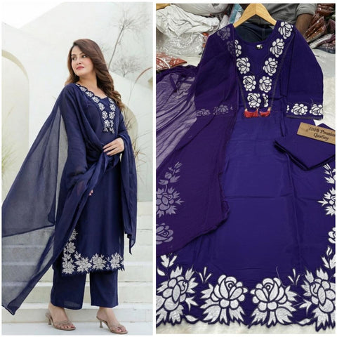 New ROMAN SILK FABRIC with Embroidery work Dress