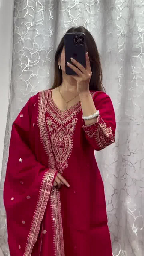 New Havy pure chinon With  embroidery coding dori work pair Suit Set