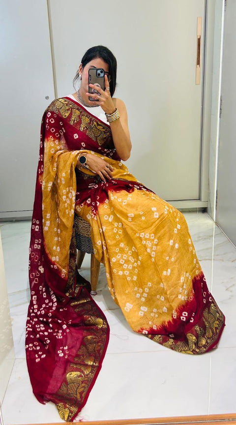 New Bandhani Art Silk With Zari Waving Saree