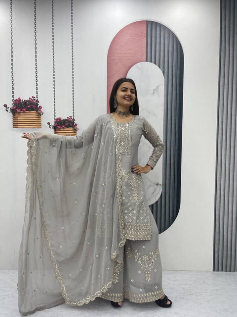 New Designer Party Wear Top Plazzo & Dupatta Set