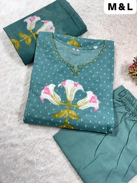 New beautifully floral printed Cotton kurta with subtle hand embroidery