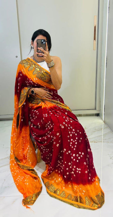New Bandhani Art Silk With Zari Waving Saree