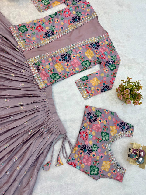 New PURE CHINON FABRIC & HEAVY EMBROIDERYEXCLUSIVE LEHENGA, BLOUSE & KOTI SET