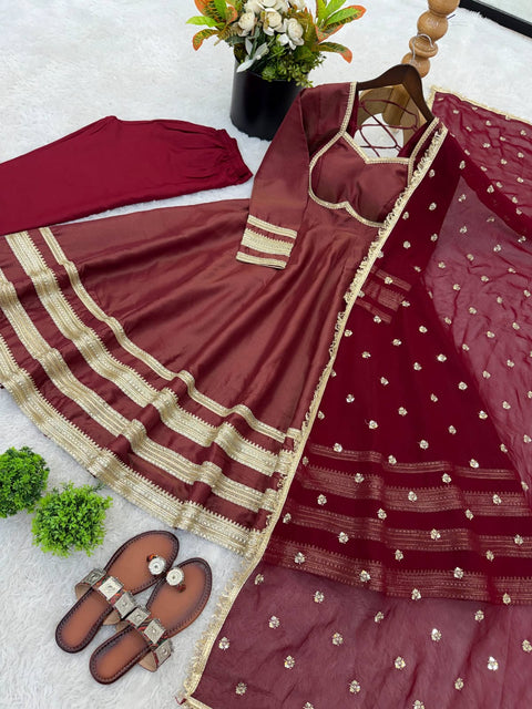 New Premium Heavy Lace Work Designer Anarkali Three Piece Set
