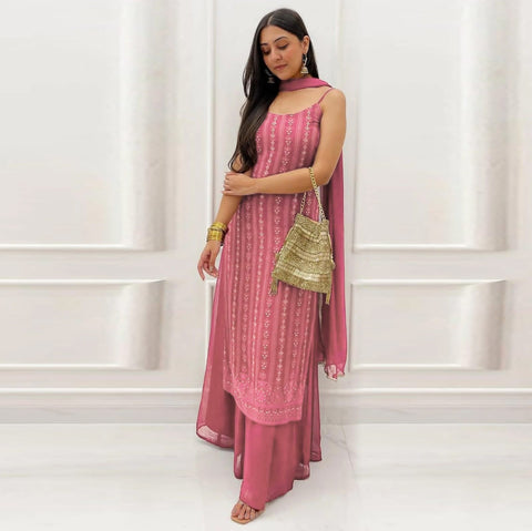 New Beautiful suit sets in Embellishedgeorgette suit set Top pent with dupatta