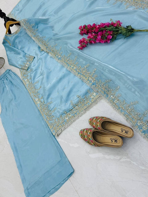 New Designer Party Top Pallazo & Dupatta Set
