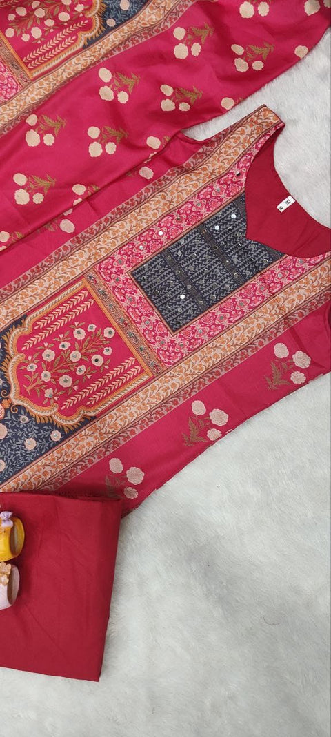 New Beautiful maslin with original MIRROR workstraight-cut Kurti